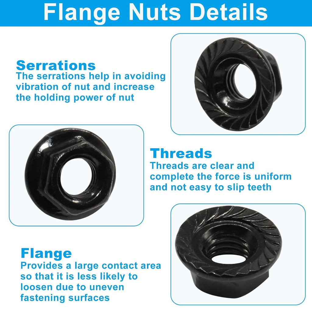 M5/0.8mm Serrated Flange Hex Nuts, Black, 50Pcs