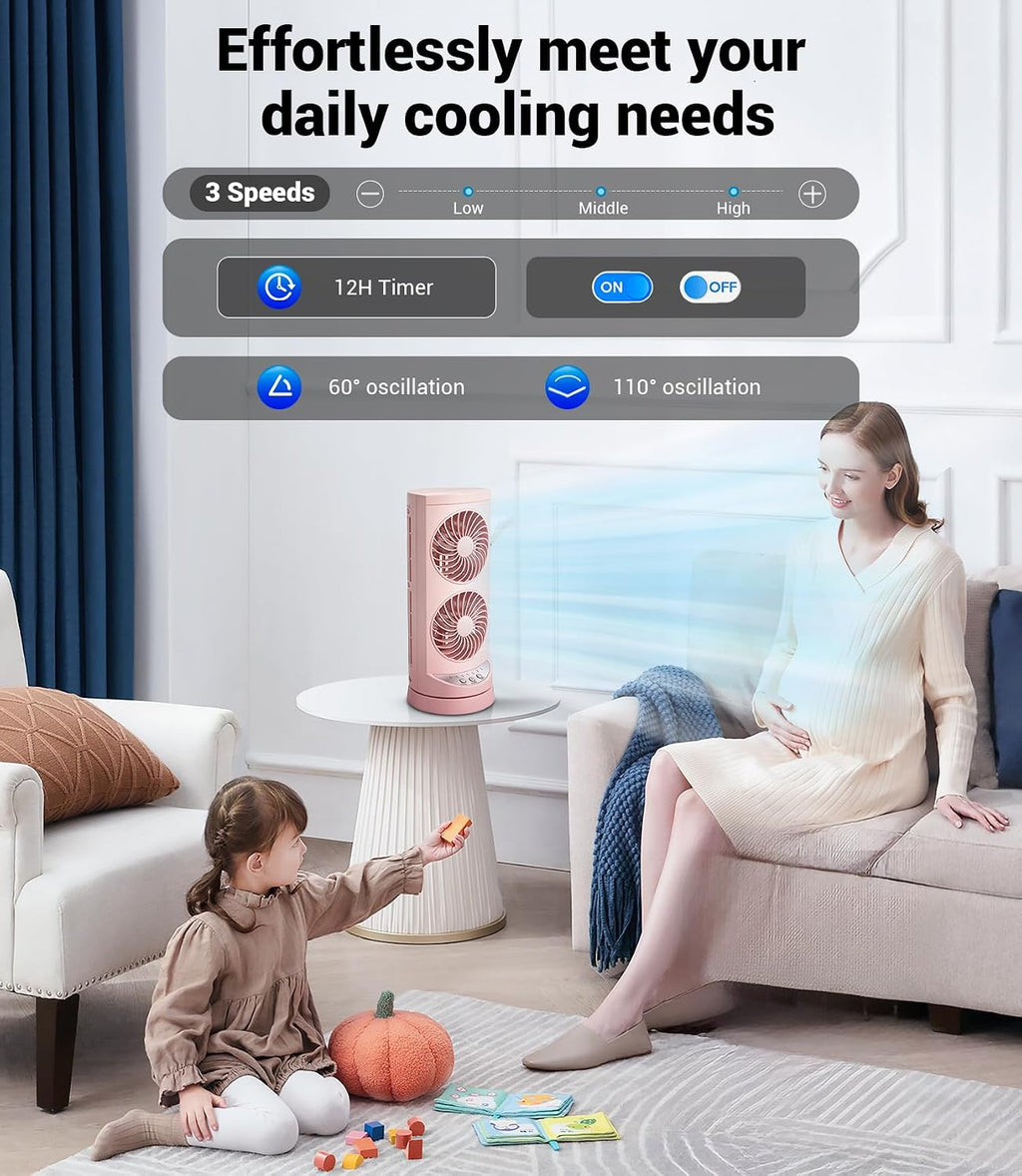Personal Tower Cooling Fans that Blow Cold Air,25dB Quiet Fan with 24ft/s | Standing Small Desk Fan with 3 Speeds &