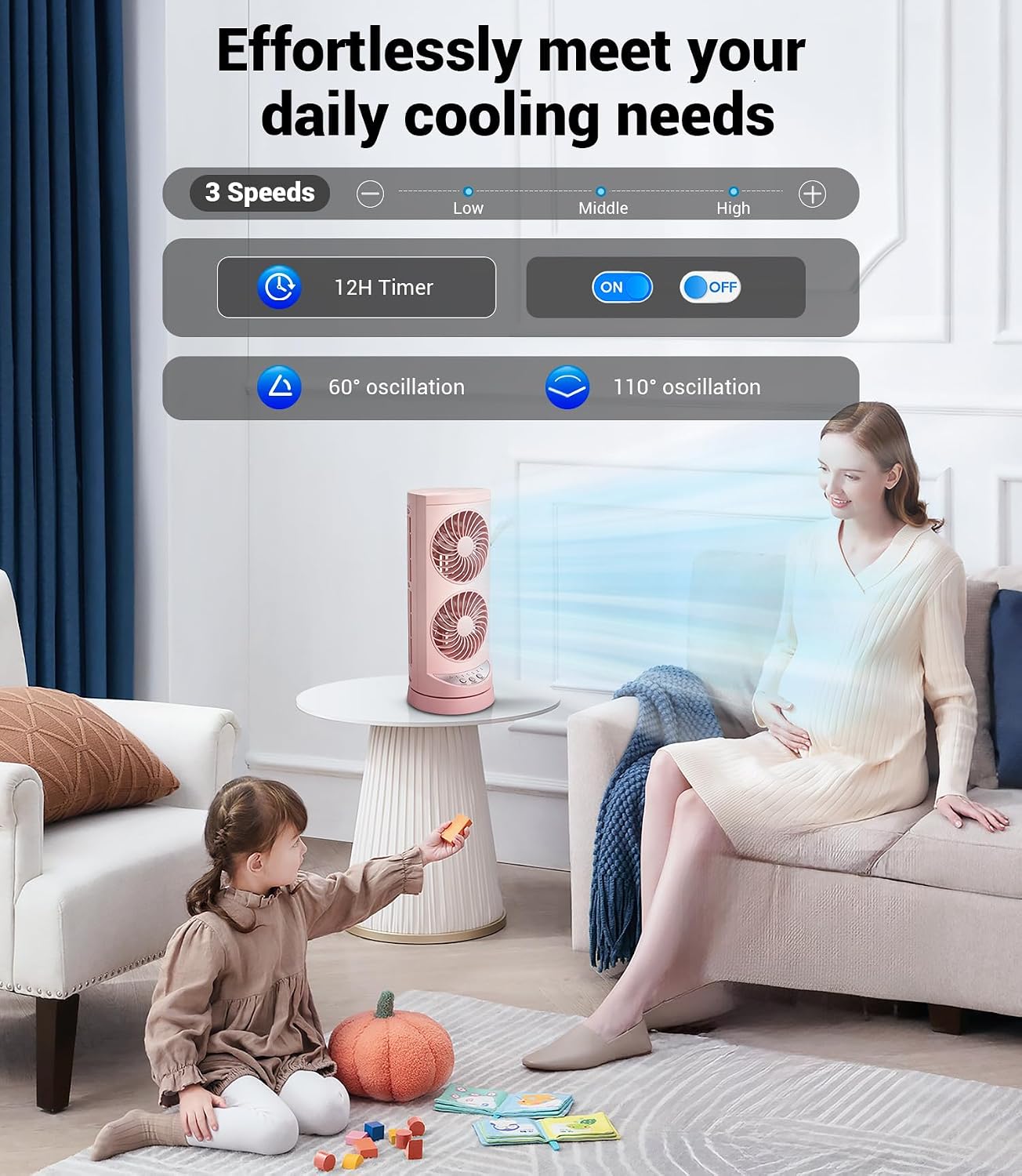 Personal Tower Cooling Fans that Blow Cold Air,25dB Quiet Fan with 24ft/s | Standing Small Desk Fan with 3 Speeds &