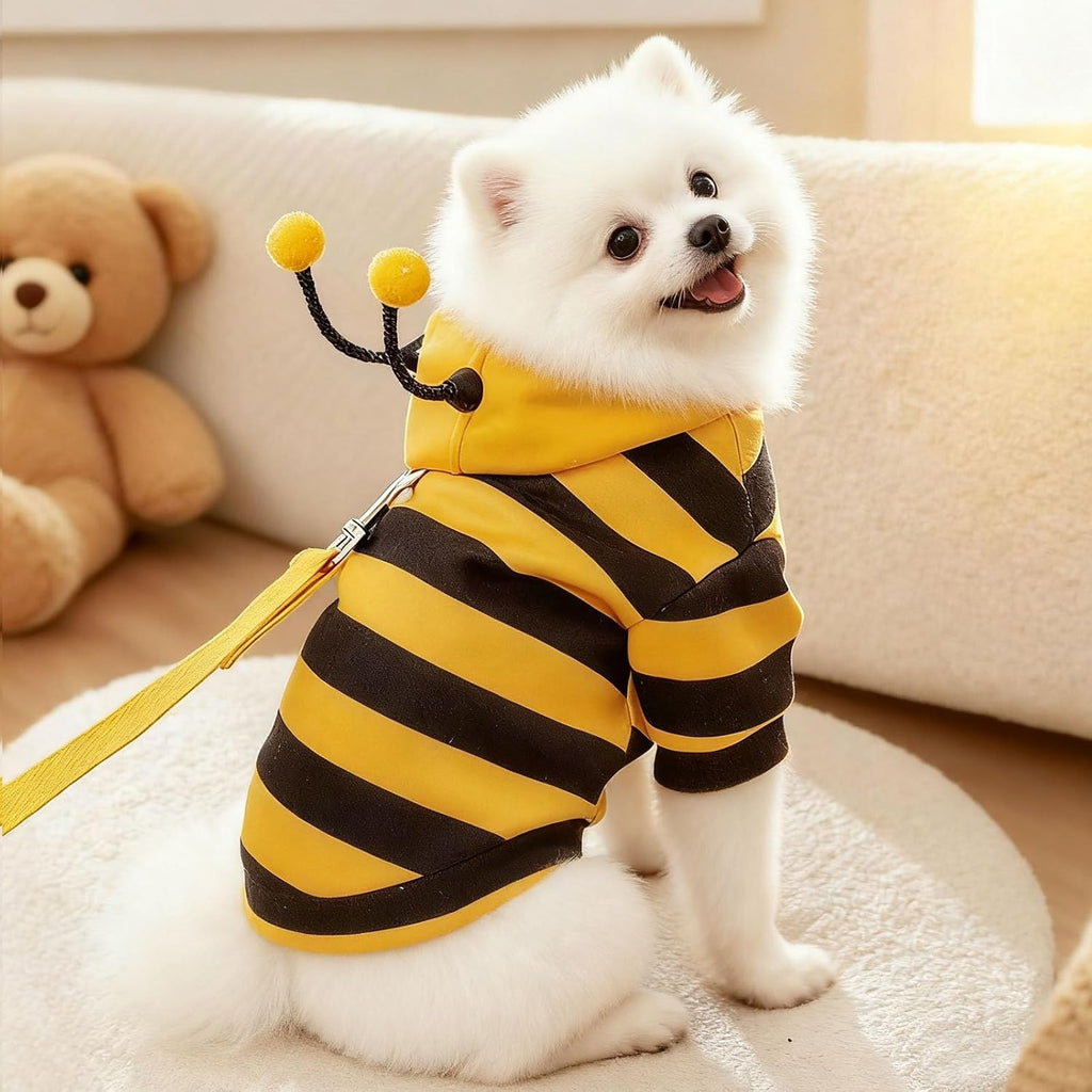 Bumblebee Cat Costume for Sphynx & Small Dogs, Fit Halloween, Yellow, XS | Cute Bee Stripes Hoodie, Soft Warm Fleece