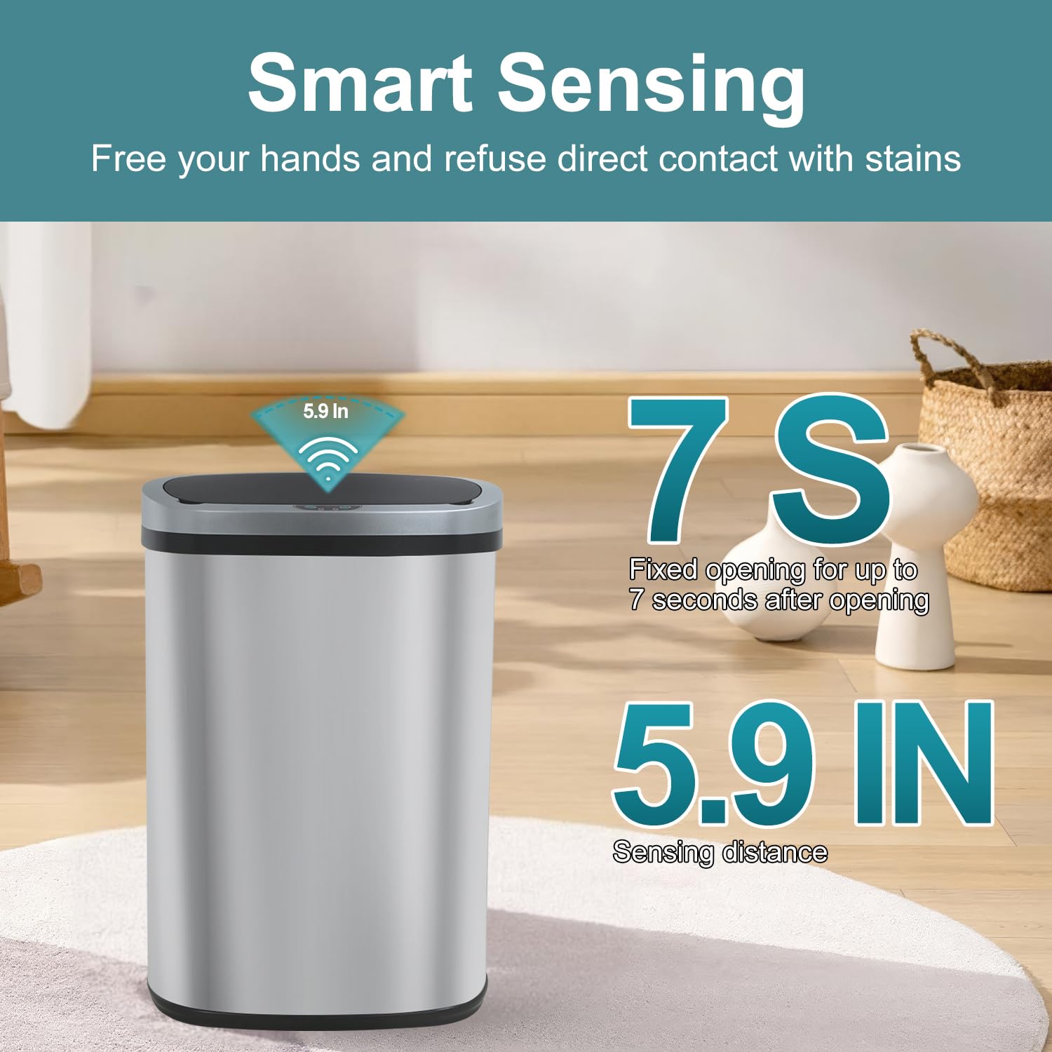 13 Gallon Trash Can Kitchen Garbage Can Stainless Steel Trash Can | 50L Smart Garbage Bin 13 Gallon Garbage Can with