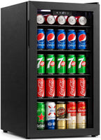 Beverage Refrigerator and Cooler, 116 Can Mini Fridge with Glass Door for Soda Beer or Wine for Office or Bar with