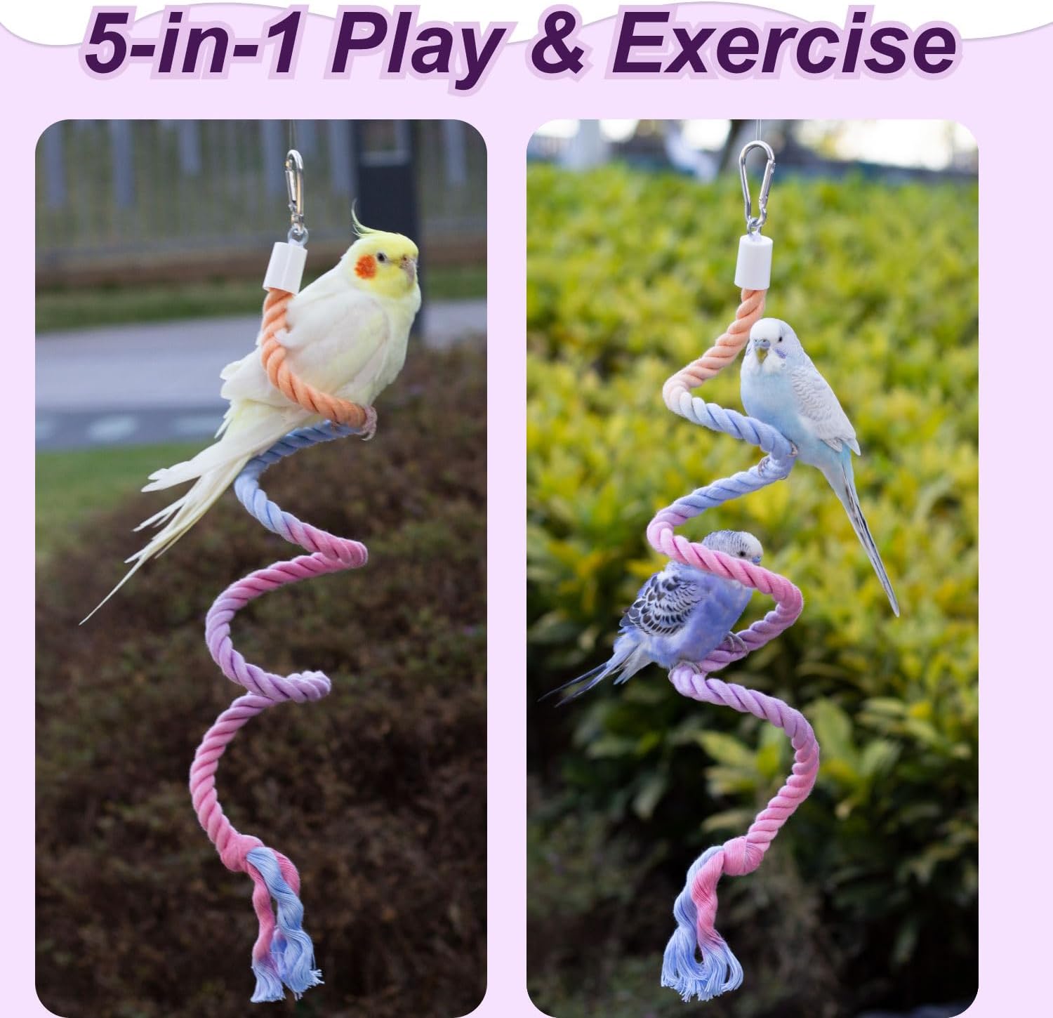 31.5" Bendable Bird Perch Cotton Rope Rainbow Bird Toy Twistable Ladder Swing Chewable Gym for Parakeets Cockatiels