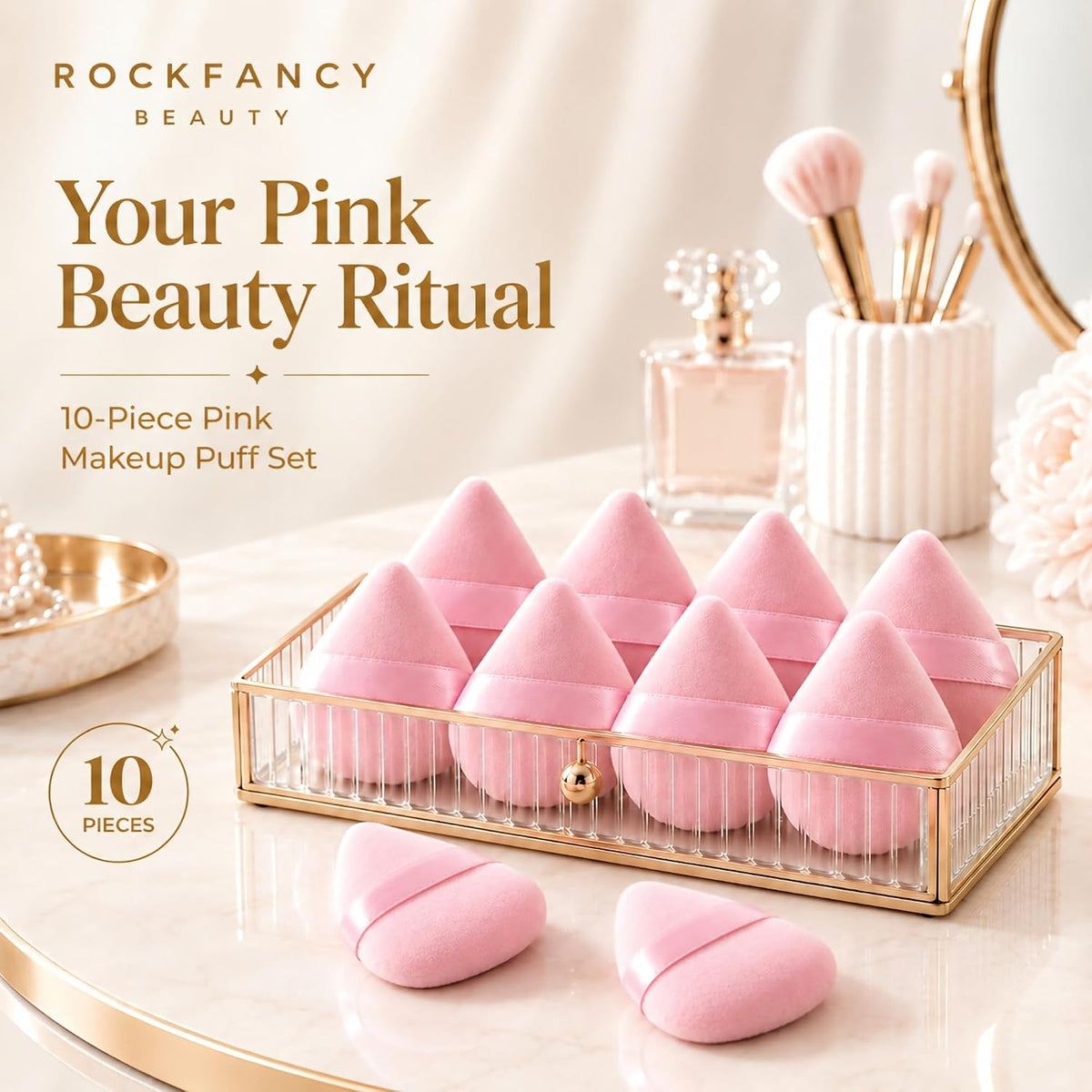 ROCKFANCY Powder Puff 10Pcs Pink Triangle Makeup Powder Puffs