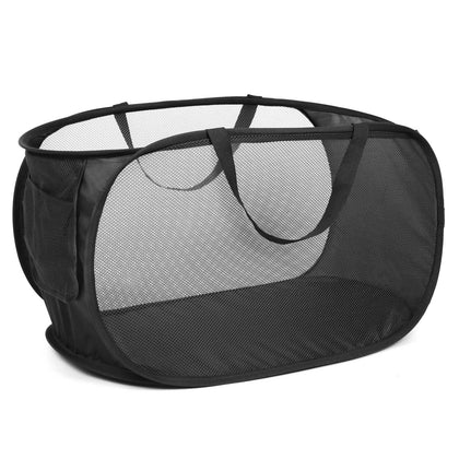 Durable Collapsible Laundry Baskets, Mesh Pop Up Laundry Hamper with Side Pocket, Foldable Clothes Storage Hamper