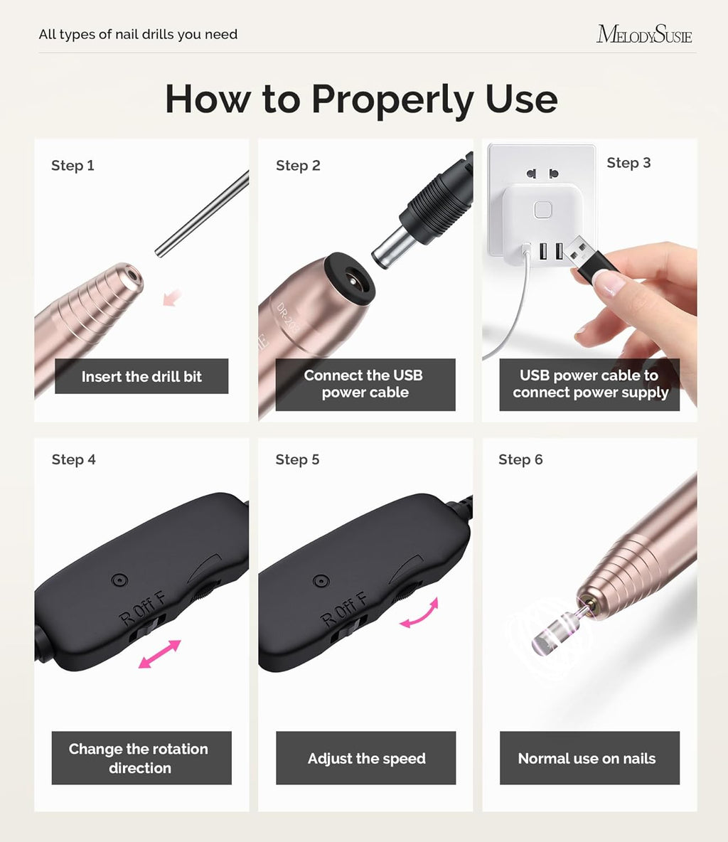 Pen-Shaped Portable USB Nail Drill, PC120I 20000RPM Electric Nail File with Compact Design for All Nail Care