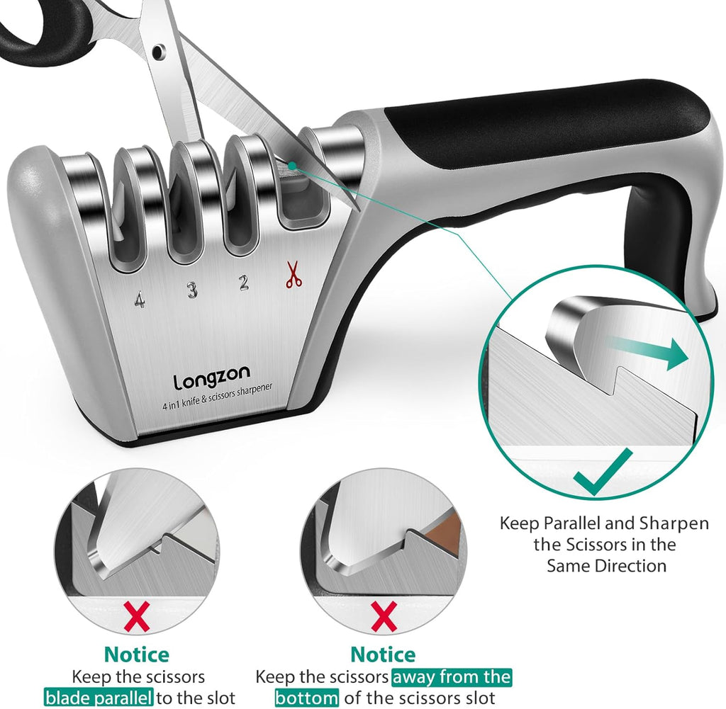5-in-1 Knife Sharpener 4 Stage with Cut-Resistant Glove, Quickly Sharpens & Restores Dull Blades, Easy & Safe for