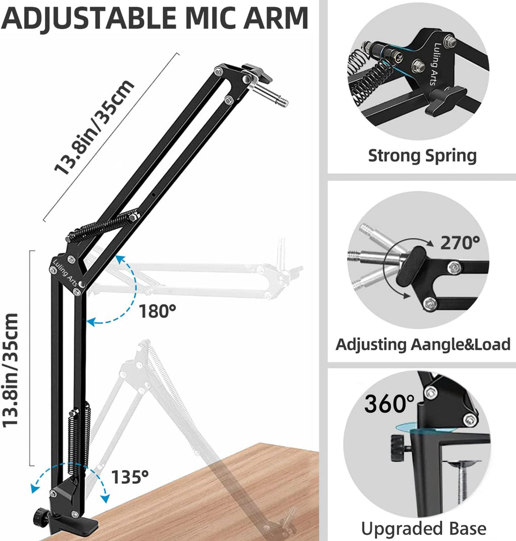Microphone Stand for Blue Yeti, Quadcast Boom Arm Scissor Mic Stand with Windscreen and Double layered screen Pop