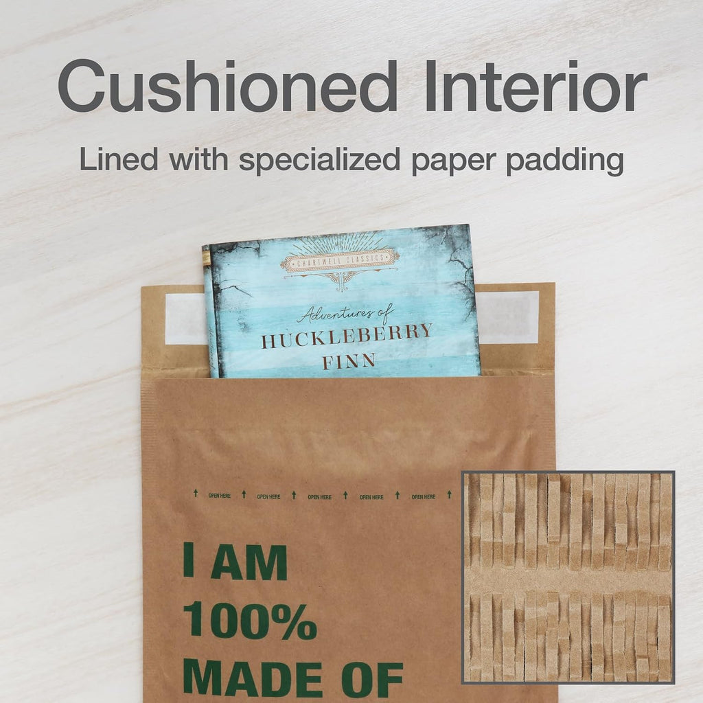8 x 13 Curbside Recyclable Mailers, Brown Kraft Paper Padded Mailers, Self Seal Closure is Made with Water Based