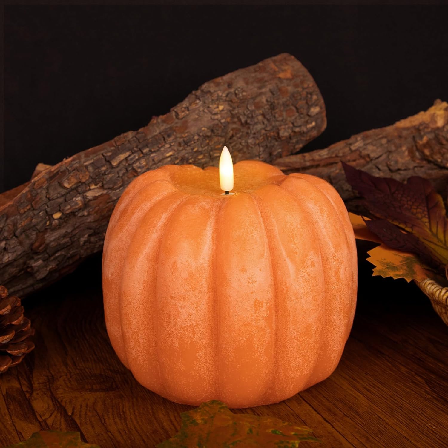 Fall Decorations for Home - Flickering Flameless Wax Pumpkin LED Candle | Timer Remote Control, Fall Decor
