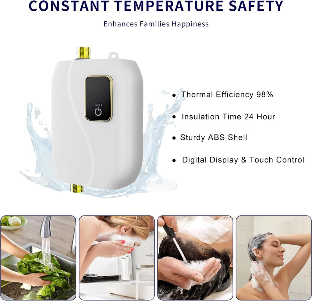 Tankless Water Heater Electric 110V, 3000W Instant Water Heater Under Sink, On Demand Hot Water Heater Electric with
