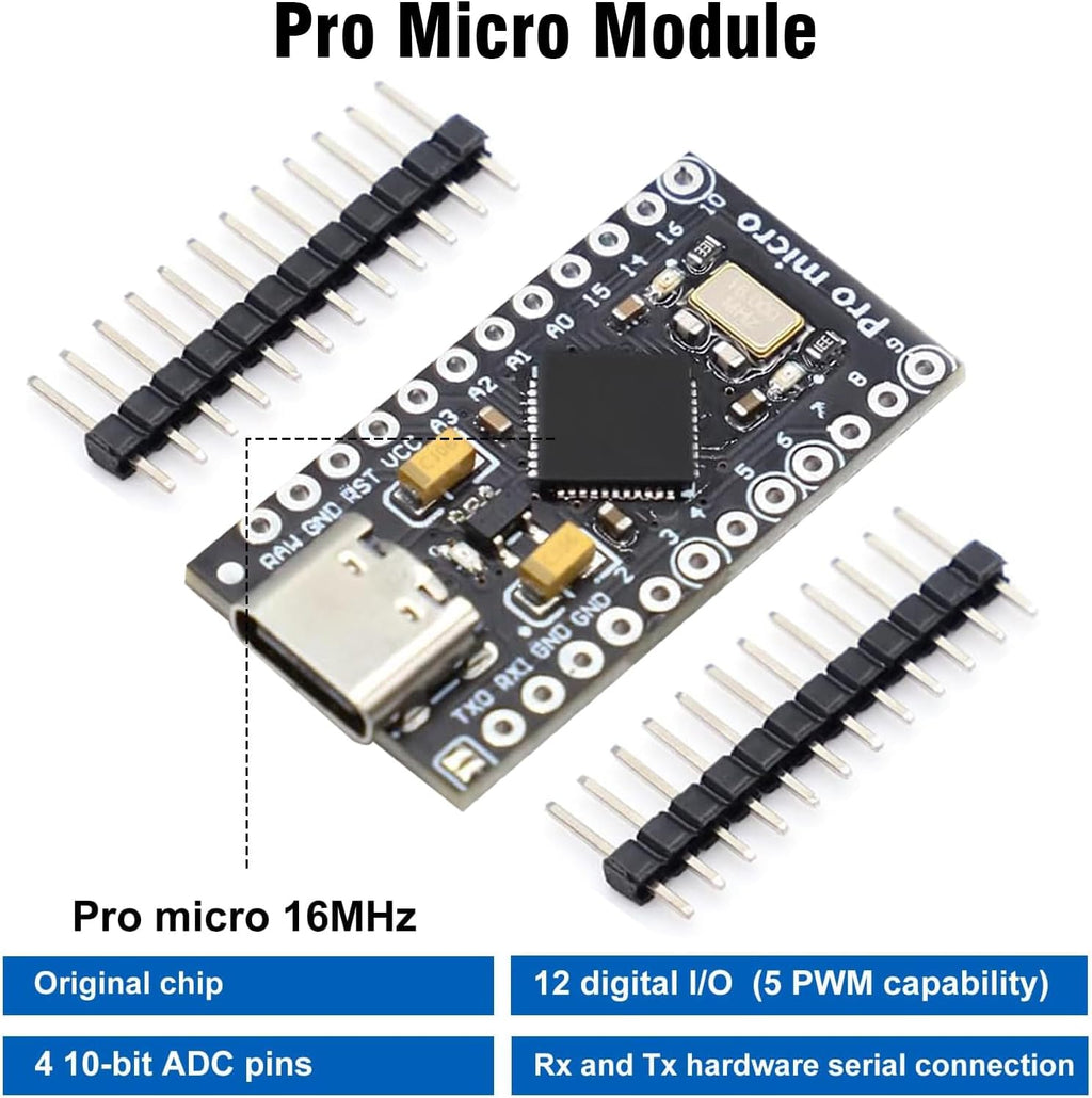 Pro Micro with Atmega32U4 chip Development Board, AYWHP 1 PCS Pro Micro 5V/16MHz Nano microcontroller Development Board with Built-in USB updater Type-C Interface Compatible with Arduino IDE