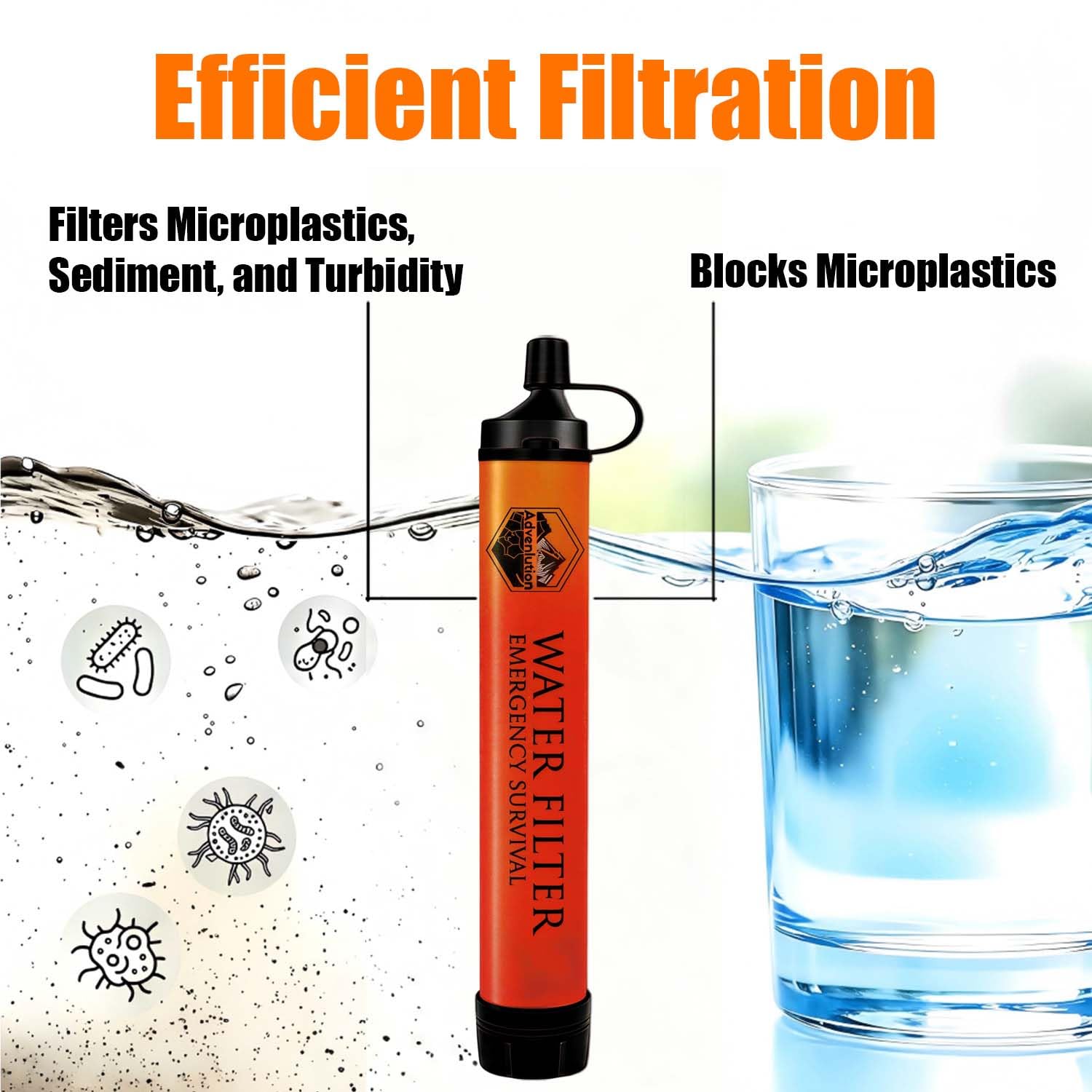 5-Pack Personal Water Filter Straw with Emergency Whistle, Portable Reusable Survival Filter for Family Camping