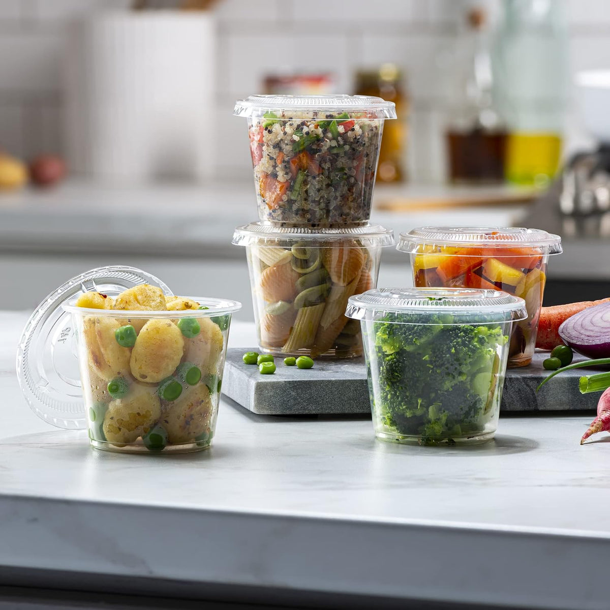 5 oz - Clear Diposable Plastic Portion Cups With Lids, Small Mini 100 Sets