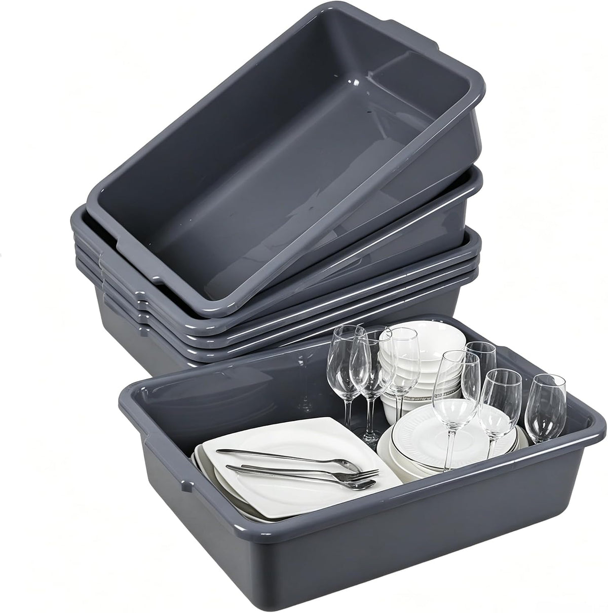 Commercial Bus Tubs, 24 L Plastic Utility Tote Boxes, 6-Pack