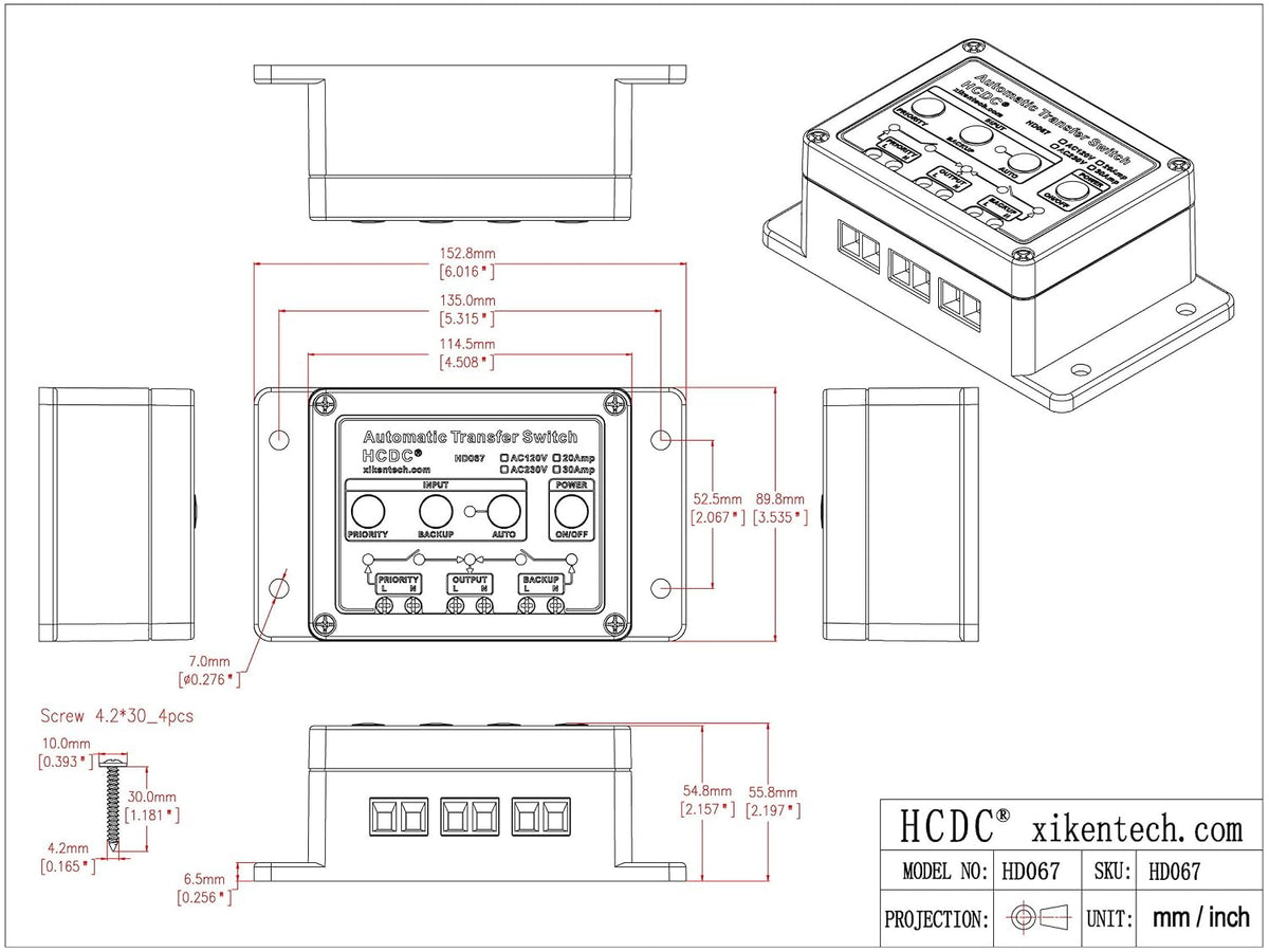 Automatic Transfer Switch, AC120V 30Amp, ATS Auto Transfer Switch, HCDC HD067/120V30A