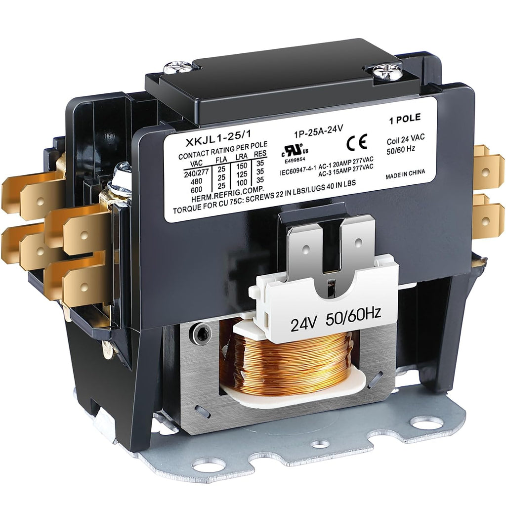 1 Pack HVAC Motor Contactor, 24V 25Amp Coil 1 Pole Replacement Relay | Air Conditioner Contactor Compatible with