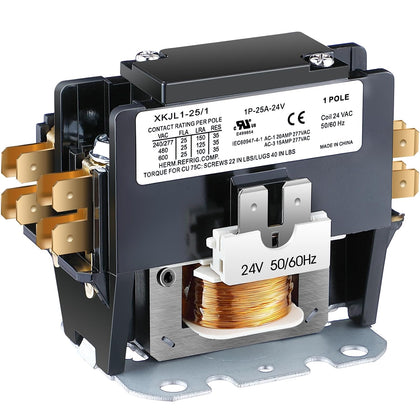 1 Pack HVAC Motor Contactor, 24V 25Amp Coil 1 Pole Replacement Relay | Air Conditioner Contactor Compatible with