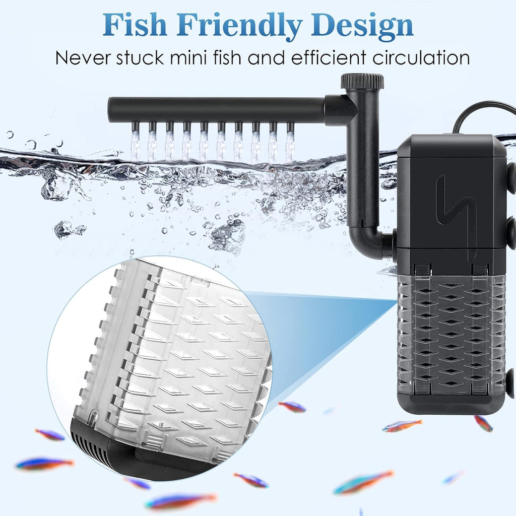 Submersible Aquarium Filter, Adjustable Flow with Aeration System