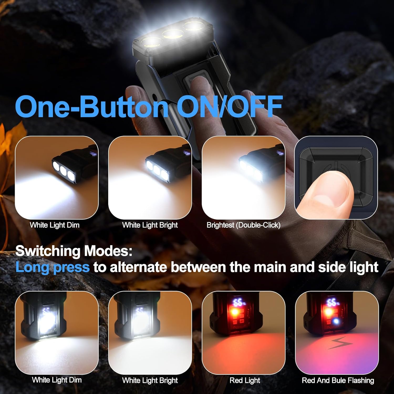 EDC Keychain Flashlight Rechargeable - Super Bright Mini Clip on Keychain Light with COB Side Light,Tail