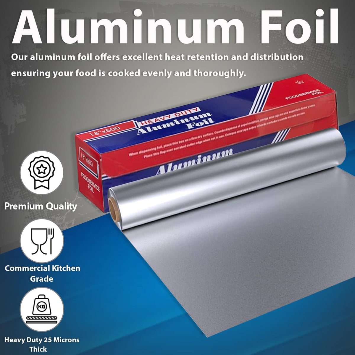 Heavy-Duty Aluminum Foil, 1-Pack Foil Roll (18" x 500")