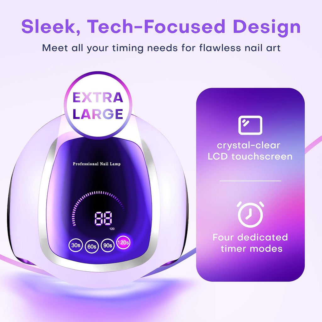 UV Nail Lamp, 180W LED Nail Dryer for Gel Polish, Touch Screen, 42 Beads | Auto Sensor Curing Light with LCD Display