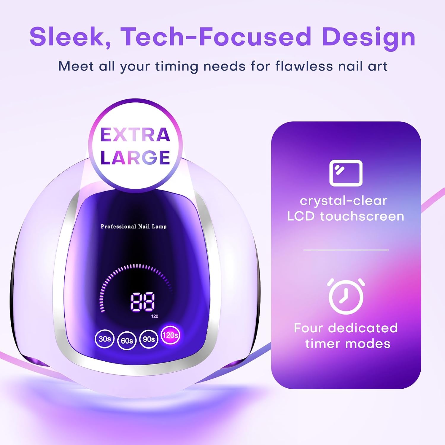 UV Nail Lamp, 180W LED Nail Dryer for Gel Polish, Touch Screen, 42 Beads | Auto Sensor Curing Light with LCD Display