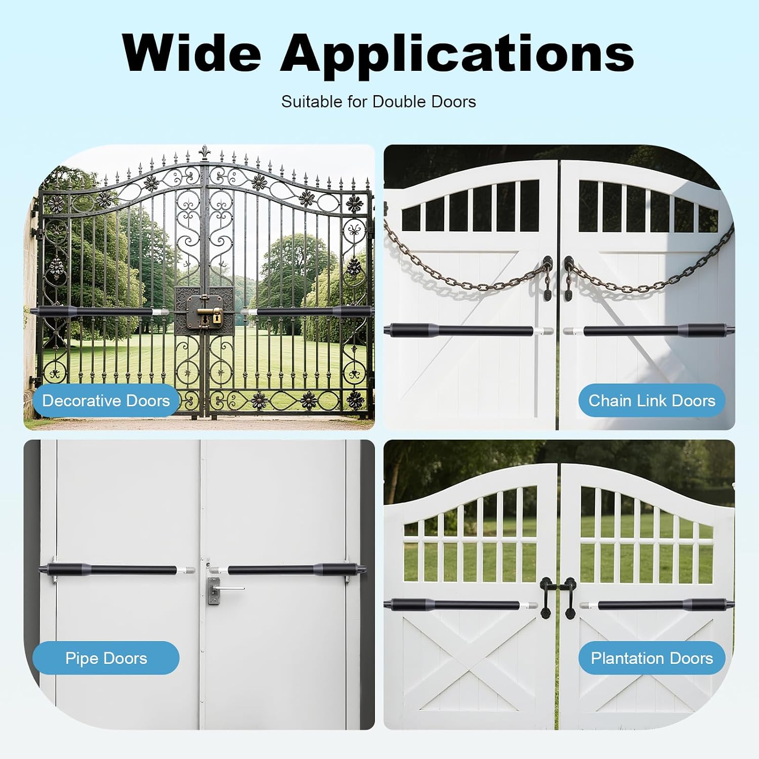 Automatic Dual Swing Gate Opener Kit, Heavy Duty Electric Gate Opener for Doors up to 650LBS, Dual Arm Swing Gates