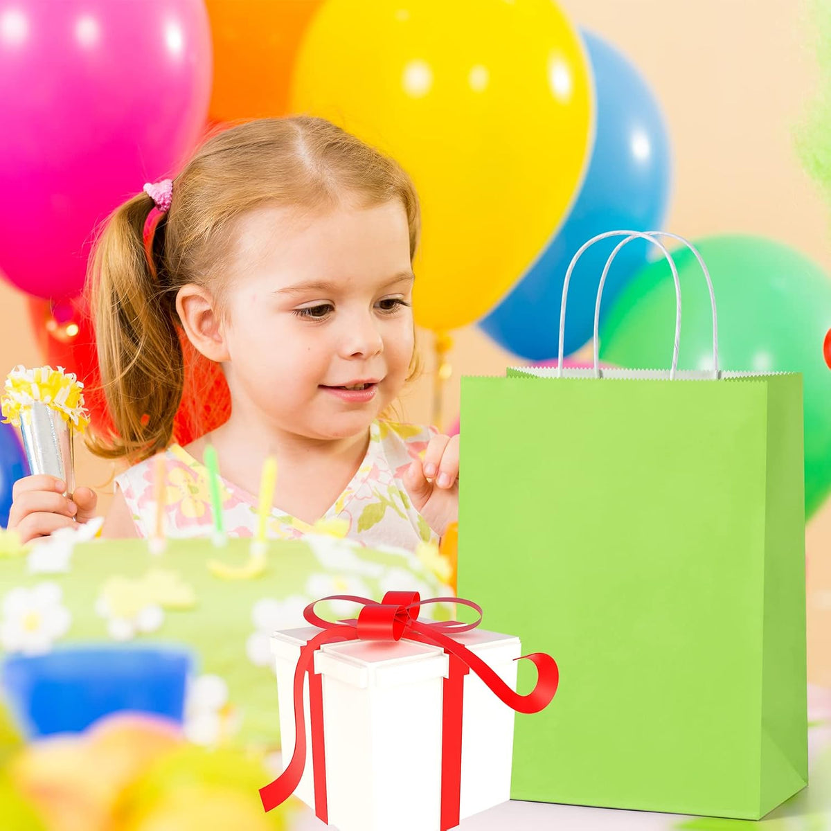 Large Gift Bags with Handles 10x5x13 Inch Assorted Colors 24 Pack