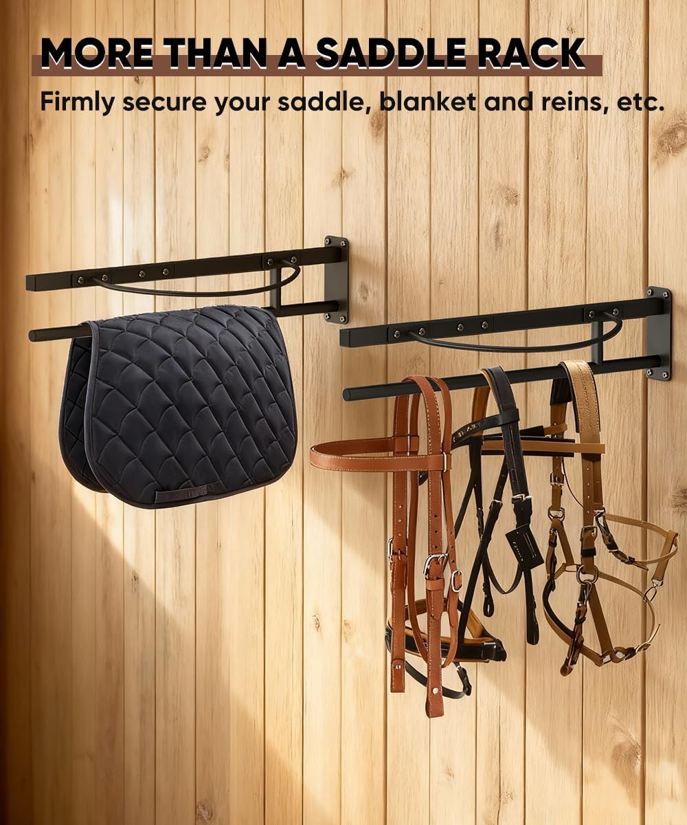 Wall Mounted Saddle Rack with Pad Bar for Horses Saddles, Black