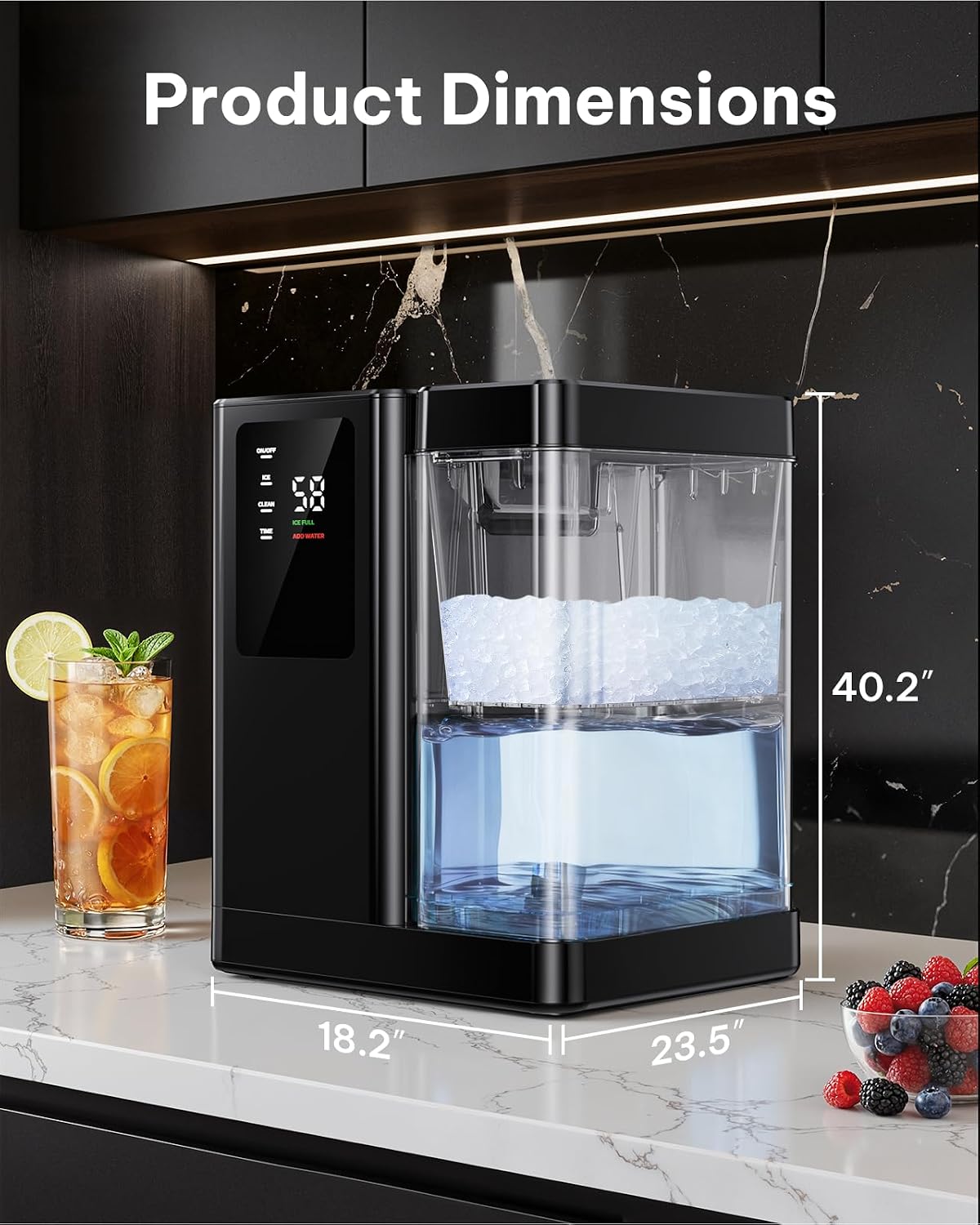 Nugget Ice Maker 44lbs/24H with 3L Removable Tank and 12H Timer