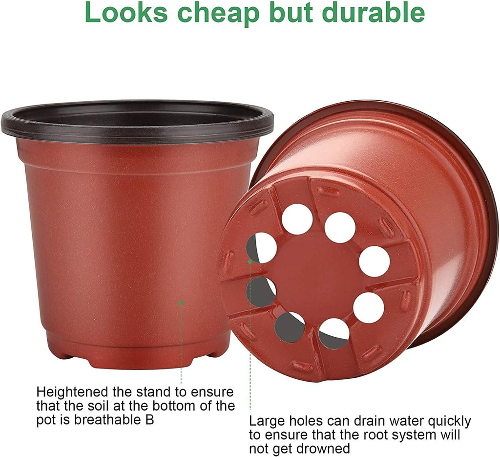 Nursery Pots with Humidity Dome, 4" Seed Starting Pot 30 Pack, Red | Reusable & Soft Plastic Pots, 8 Drainage Hole