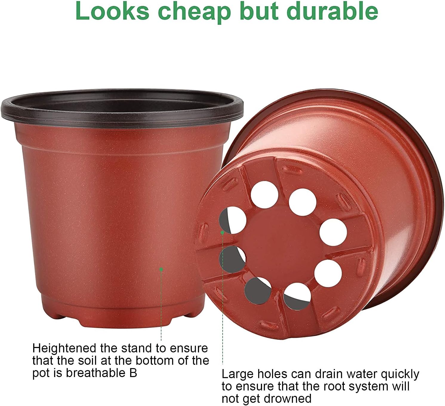 Nursery Pots with Humidity Dome, 4" Seed Starting Pot 30 Pack, Red | Reusable & Soft Plastic Pots, 8 Drainage Hole