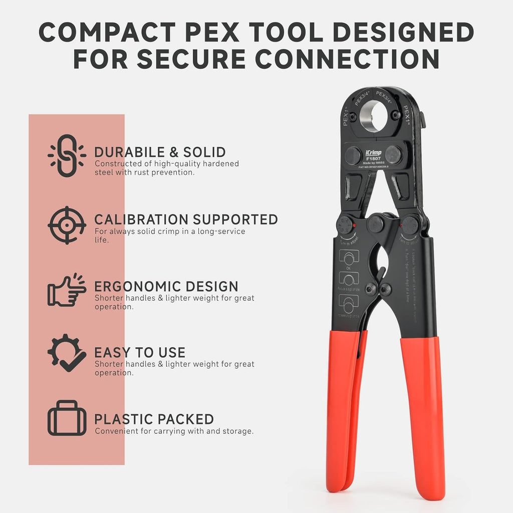 iCrimp Pex Pipe Crimping Tool kit for 3/8,1/2,3/4,1-inch Copper Ring