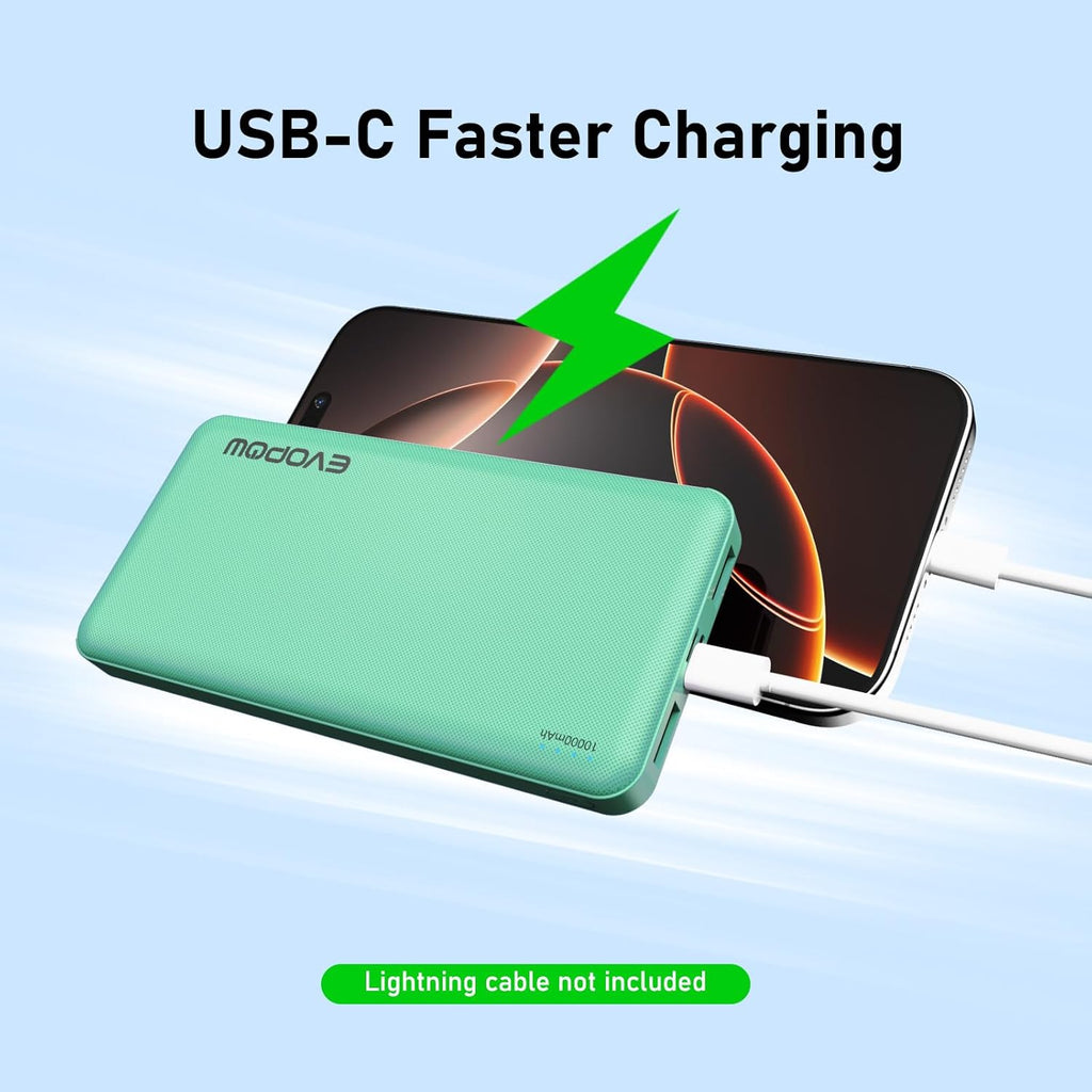 2-Pack Portable Charger, Slimmer 10000mAh Power Bank, USB C in&Out Fast Charging Battery Pack, External Portable