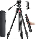 68" Heavy Duty Tripod, Video Tripod with Fluid Head | Aluminum Camera Tripod, 1/4" Smooth Pan/Tilt Head for