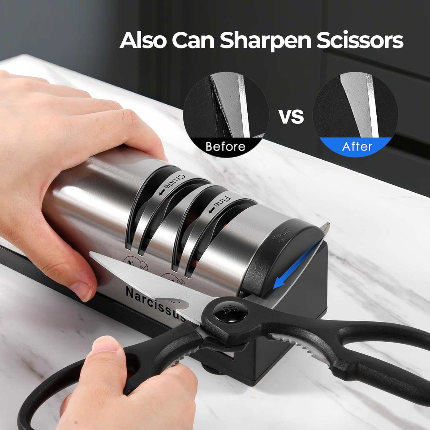 Knife Sharpener, Professional 2 Stage Electric Knife Sharpener for Quick Sharpening & Polishing, with Scissors
