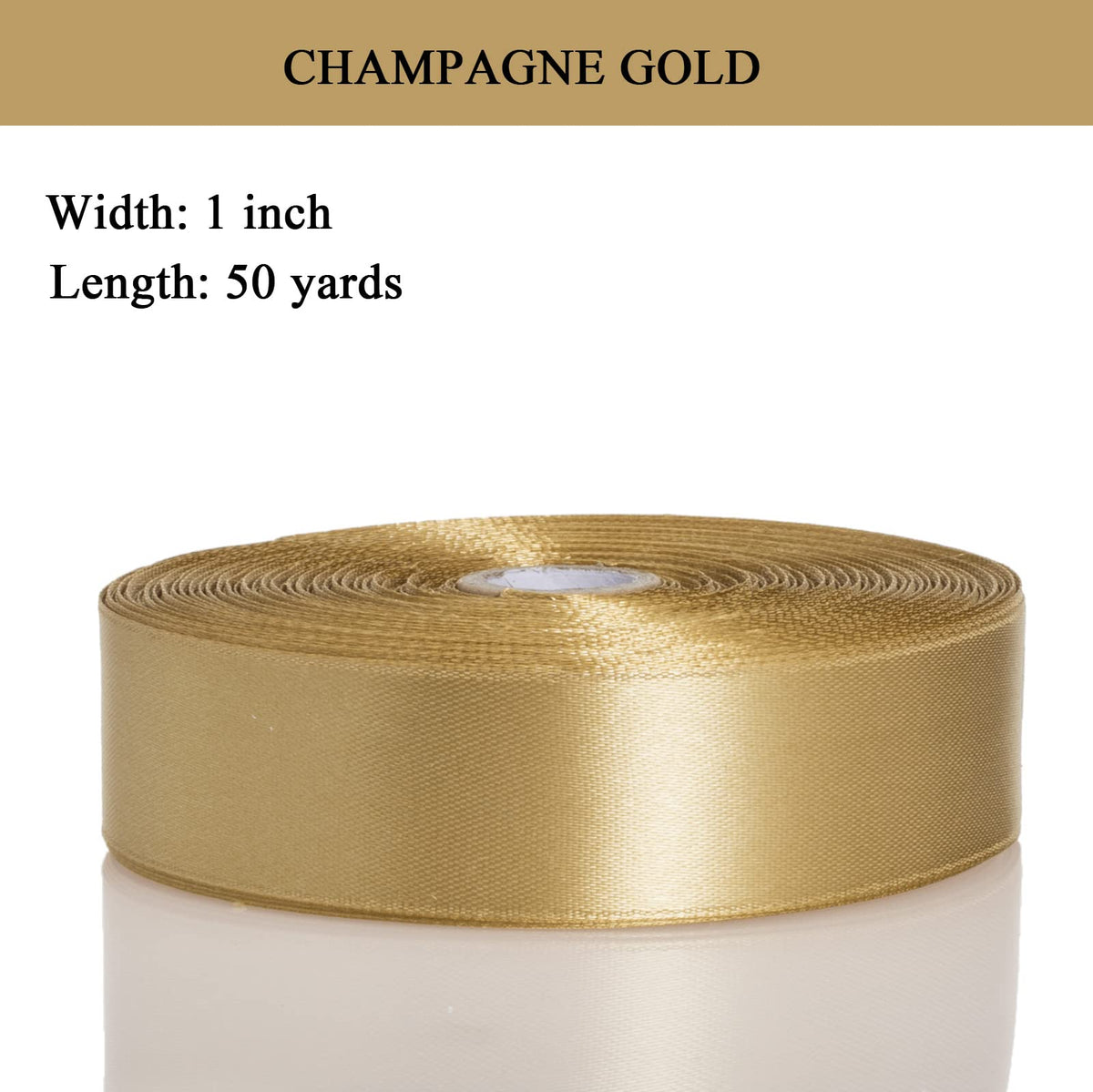 1 Inch Champaign Gold Solid Satin Ribbon for Gift Wrapping, 50 Yards