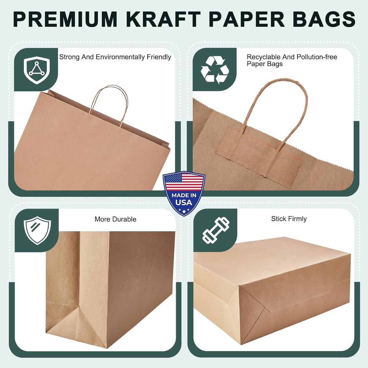 Large Brown Paper Bags With Handles 16x6x12 Inch 25 Pack