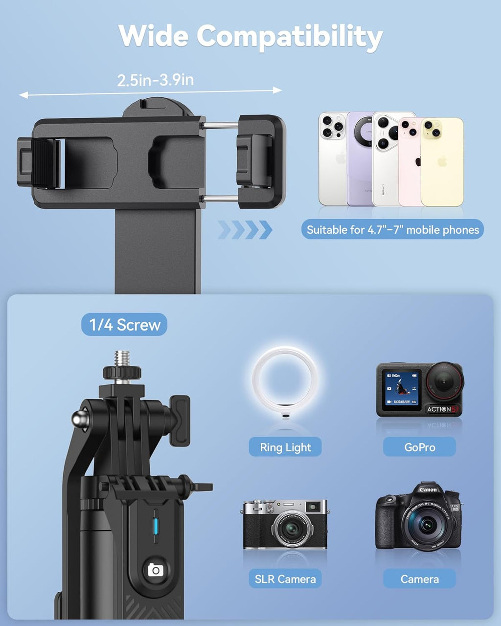 71" Phone Tripod & Selfie Stick, Portable Extendable Cell Phone Tripod Stand with Wireless Remote and Phone Holder