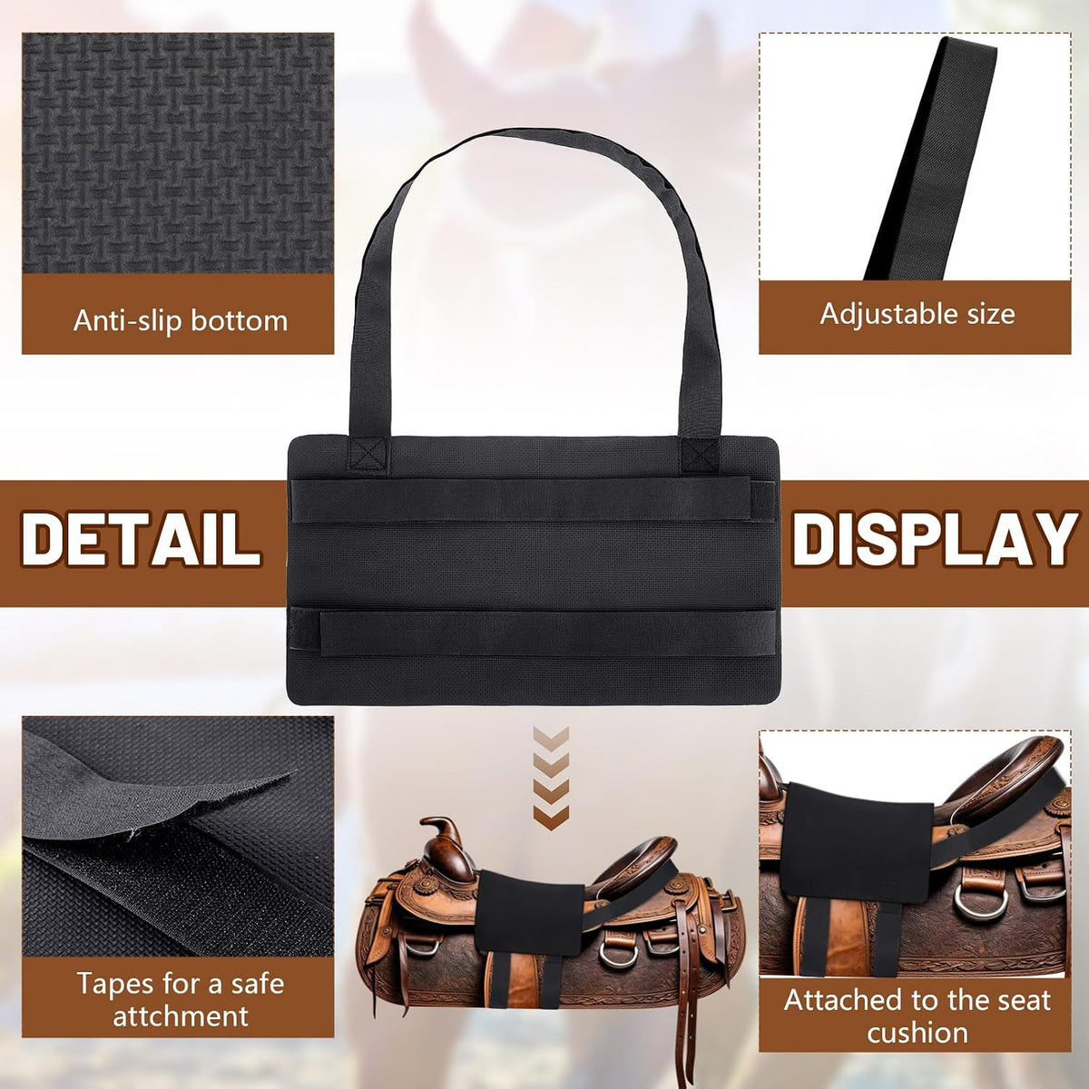 Western Anti Slip Grip Saddle Seat Cover Black Horse Saddle Cover with Adjustable 2 Elastic Leg Bands for Christmas