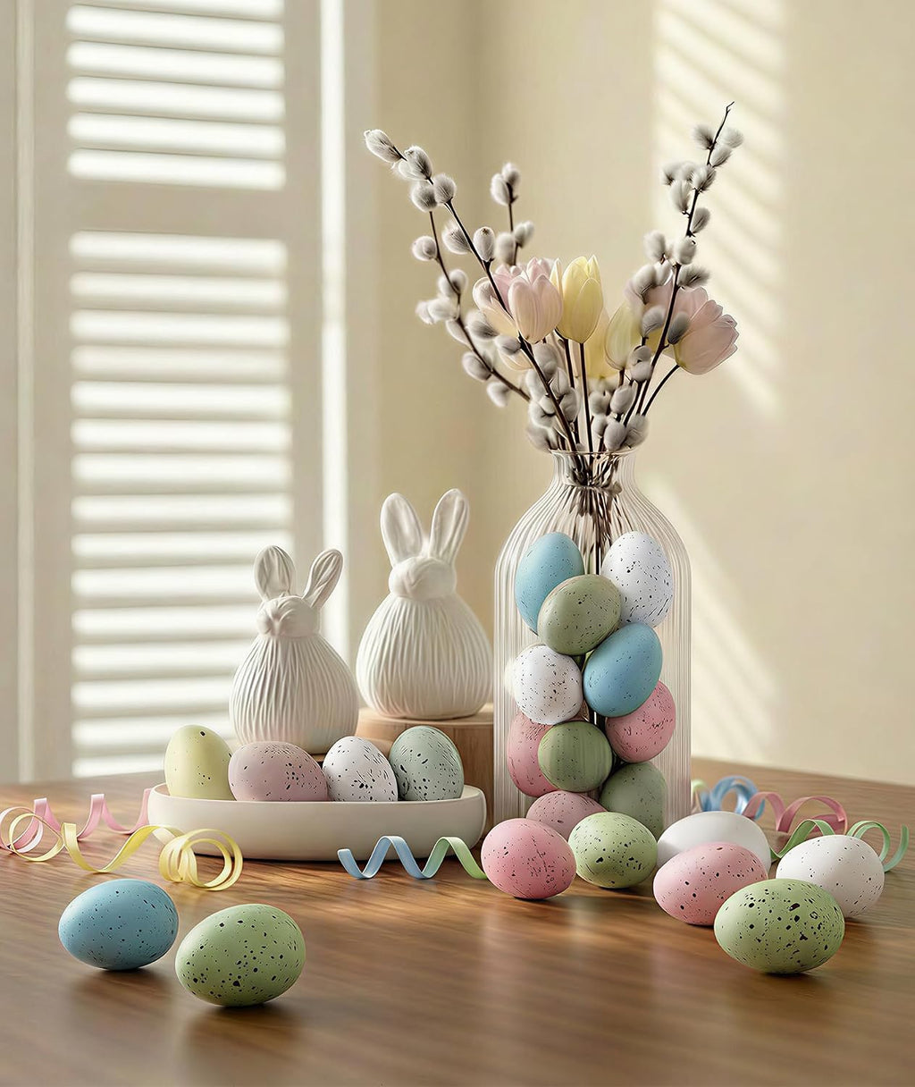 Easter Speckled Eggs Decorations - Bulk Plastic Easter Eggs for Spring Decor Displays, 2.4In Realistic Speckled Eggs