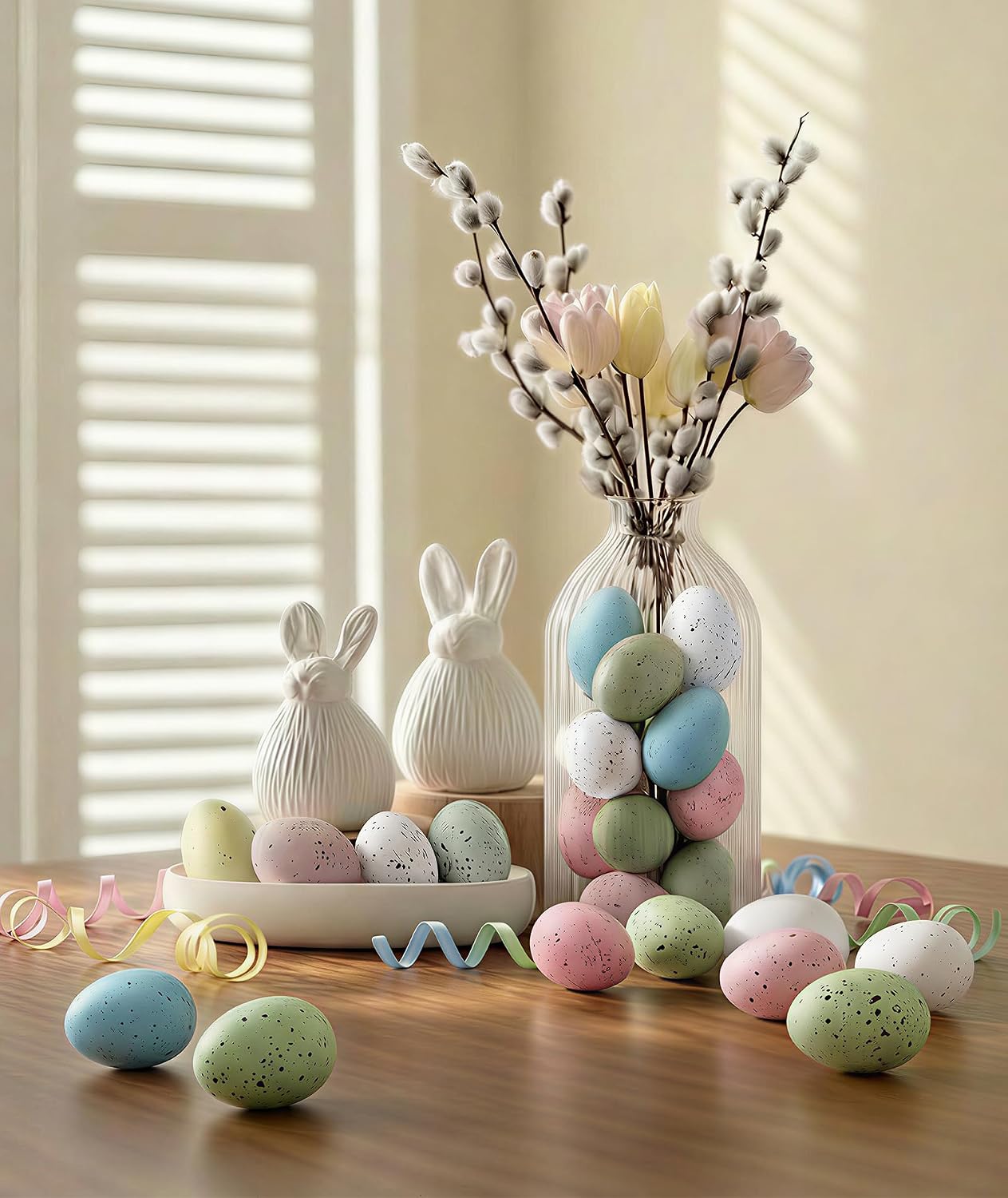 Easter Speckled Eggs Decorations - Bulk Plastic Easter Eggs for Spring Decor Displays, 2.4In Realistic Speckled Eggs