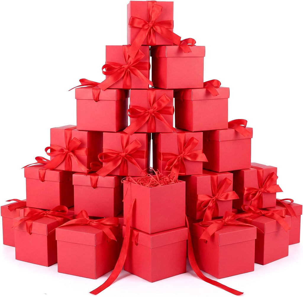 24 Pcs Christmas Gift Boxes with Lids Small Box, Red, Classic