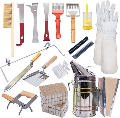 22 Pcs Beekeeping Tools, Bee Hives Starter Kit Beekeeping Supplies, Equipment with Bee Smoker for Beekeeping