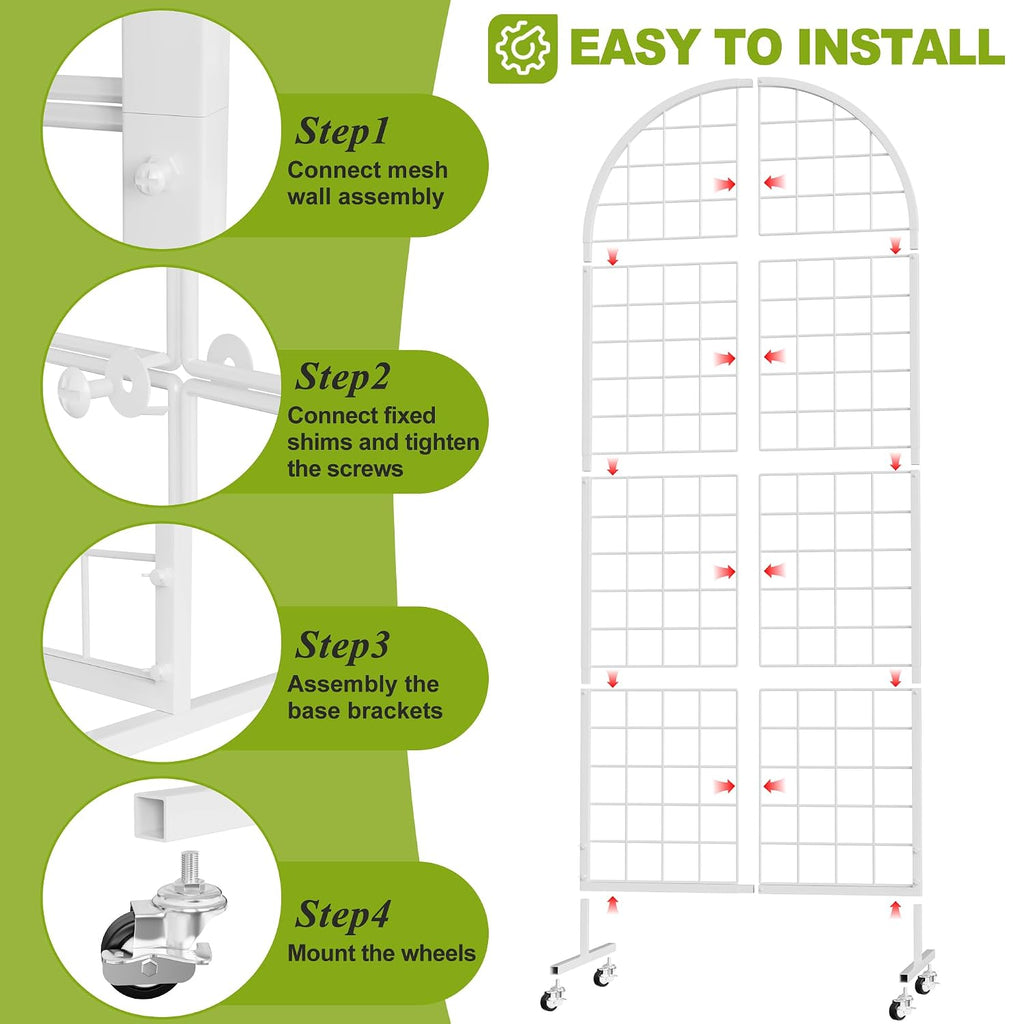 Grid Wall Panel 2' x 5.2' FT Metal Grid Display Stand 1PCS White | Movable Retail Display Racks Floorstanding Wire