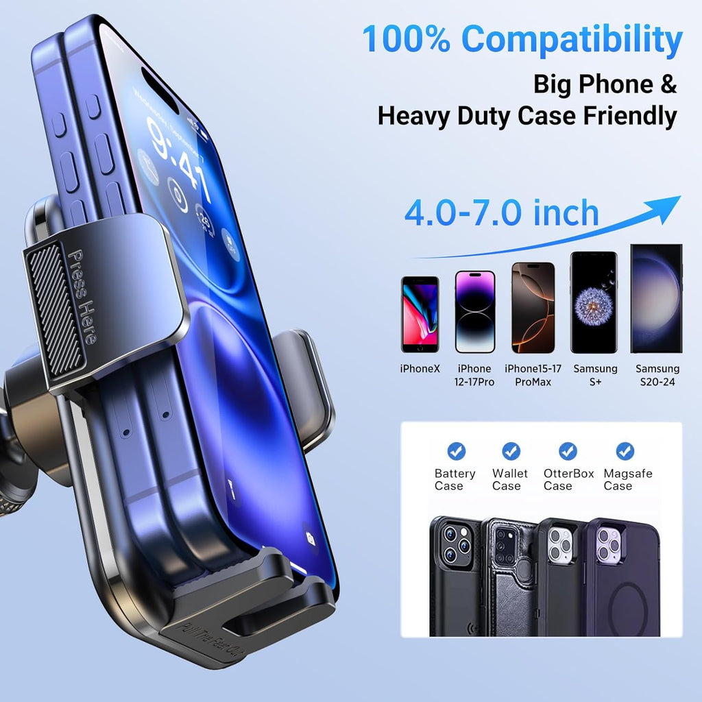3-in-1 Car Phone Holder [122+LBS Strongest Suction & Stable Clamp Arm] 360° Adjustable Car Phone Mount, Cell Phone