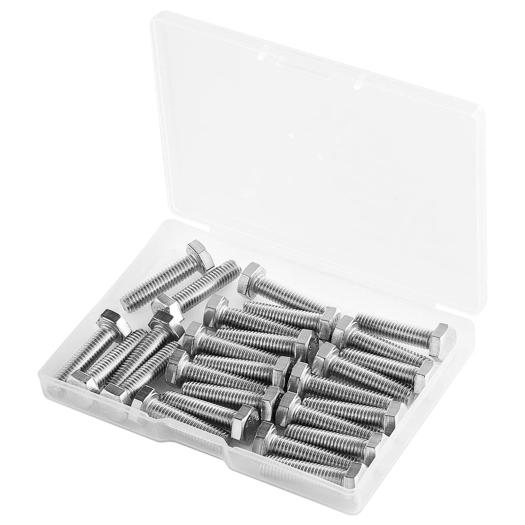 M5-0.8 x 16mm Heavy Duty Hexagon Bolts Hex Head Screws, 304 Stainless Steel, Metric Machine Fully Thread, Bright Finish, 50PCS