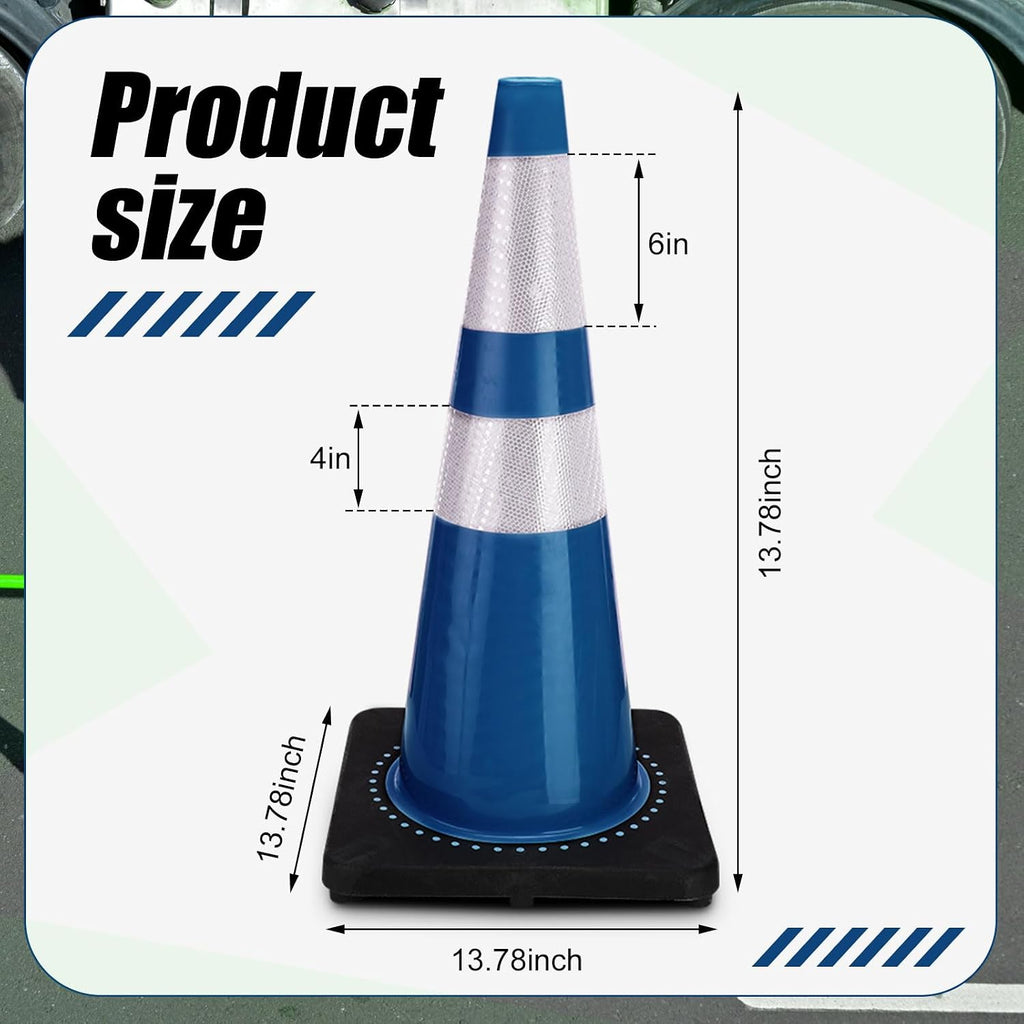 6 Pack Traffic Safety Cones 28 Inch Plastic PVC Blue Traffic Cones with Black Base and Reflective Collars for Street