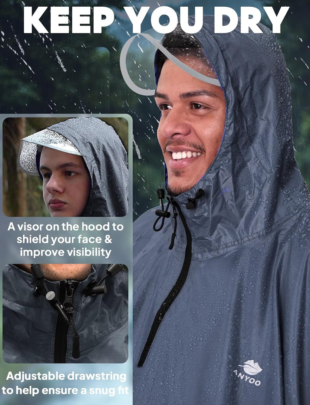 Waterproof Rain Poncho Bike Bicycle Rain Capes Lightweight for Adults | Breathable durable reusable material